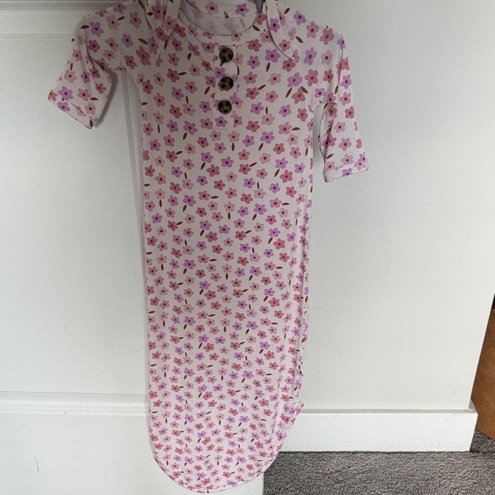 Caden Lane Floral Baby Gown with Pink Flowers